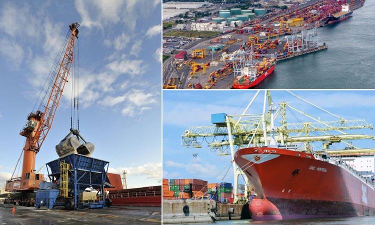 3 different pictures of shipping boats